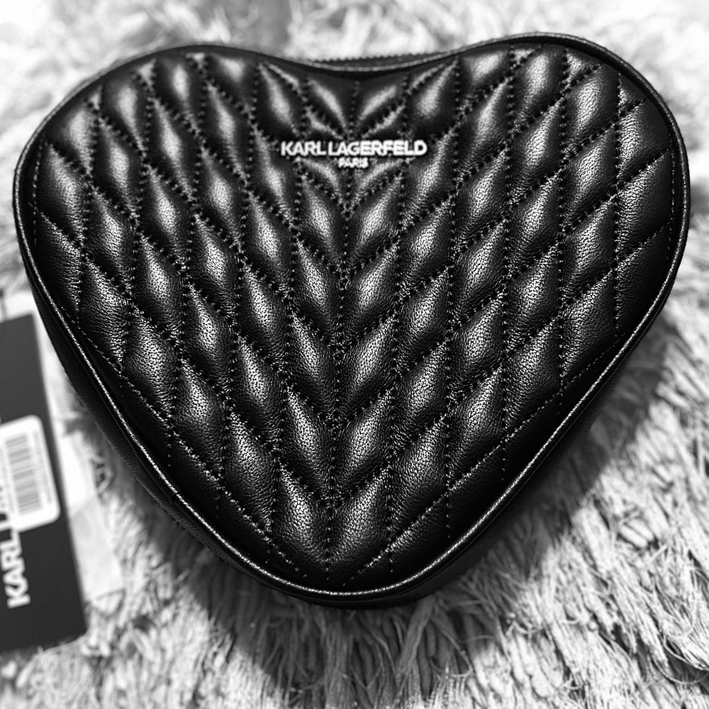 Karl Lagerfeld Paris Quilted Heart Kosette Leather Crossbody Bag Black